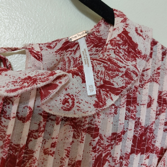 Free People These Dreams Red Floral Print Pleated Long Sleeve Mini Dress Size XS - Picture 11 of 16